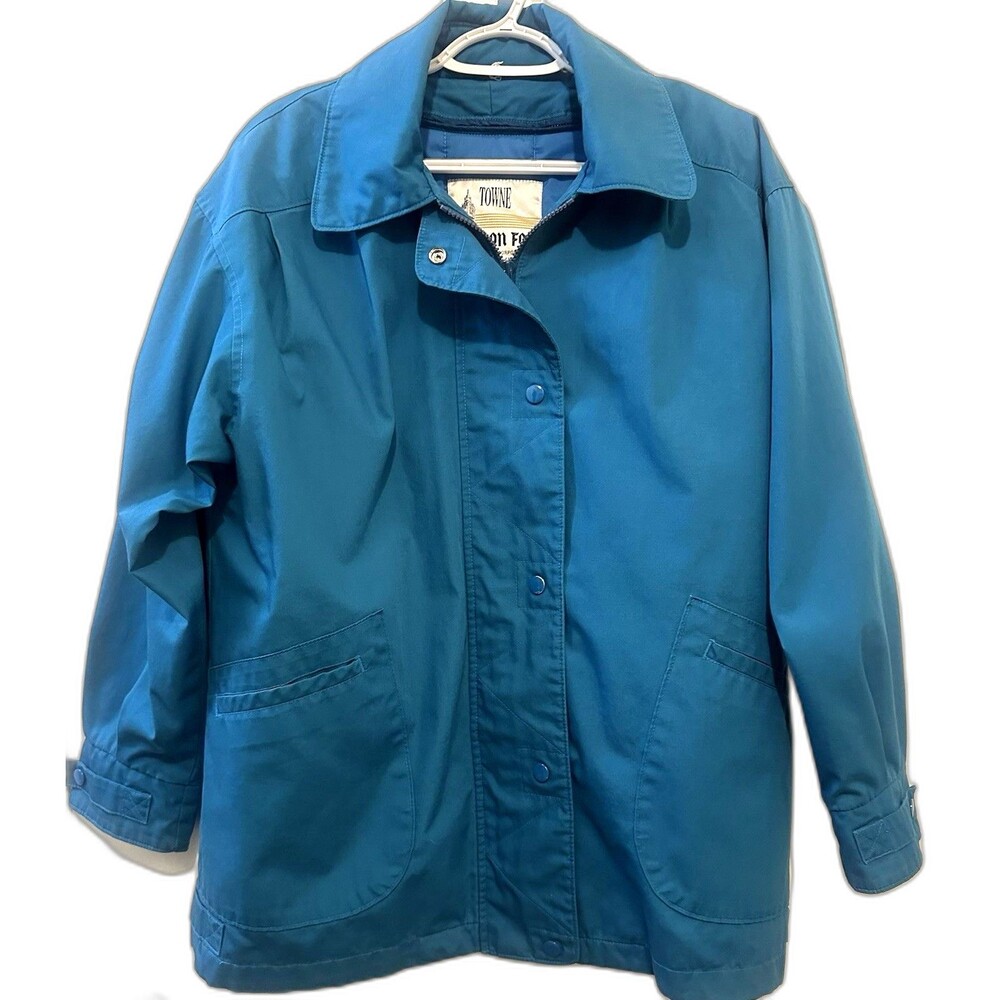 Vintage Towne by London Fog Teal Jacket Women’s L Reg Snap Front Quilted Lined